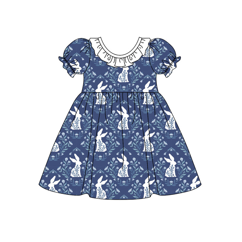10.25 custom each style moq 5eta 4-6week Sibling Sister easter rabbit blue baby girls sets and dress match family design