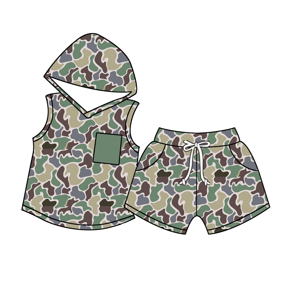 10.28 custom each style moq 5eta 4-6week baby kids clothes camouflage hooded short sleeve shorts pajamas sets