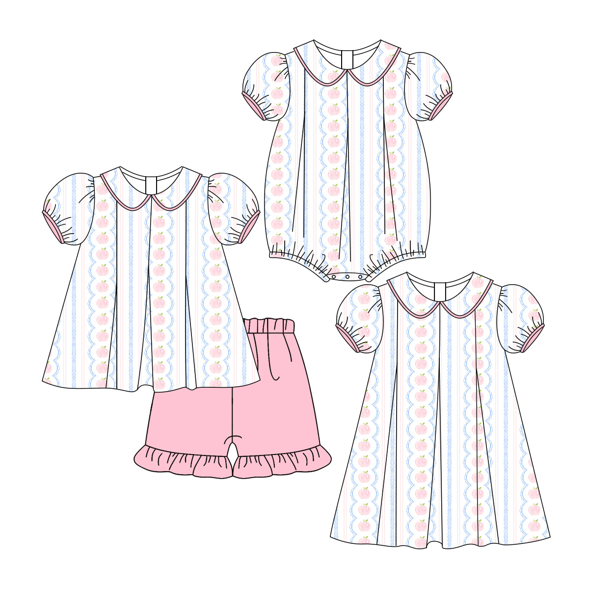 3.6 custom each style moq 5eta 4-6week Sibling Sisters baby girl short sleeve shorts sets and dress and rompers match family design