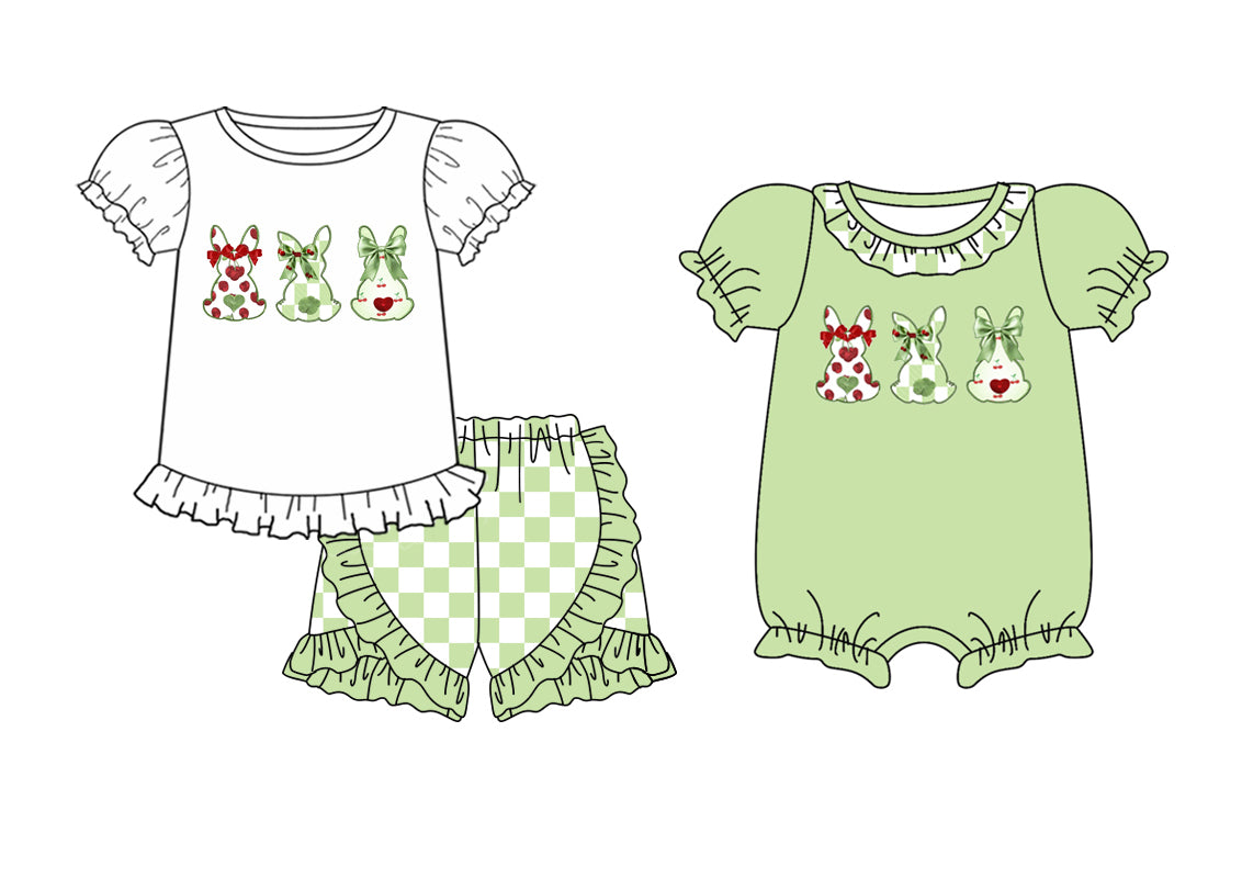 11.30 custom each style moq 5eta 4-6week Sibling Sister easter rabbit baby girl short sleeve shorts sets and rompers match design