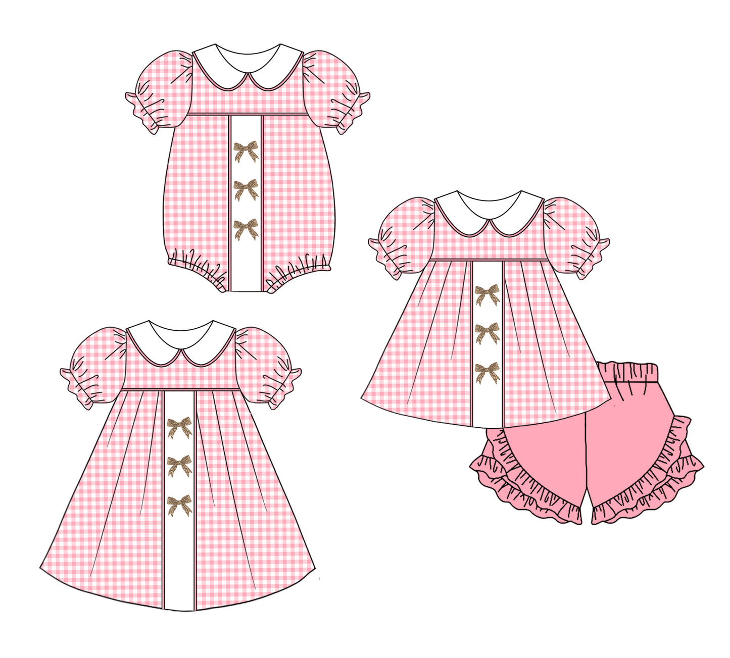 11.21 custom each style moq 5eta 4-6week Sibling Sister bow pink baby girl short sleeve shorts sets and dress and rompers match family design