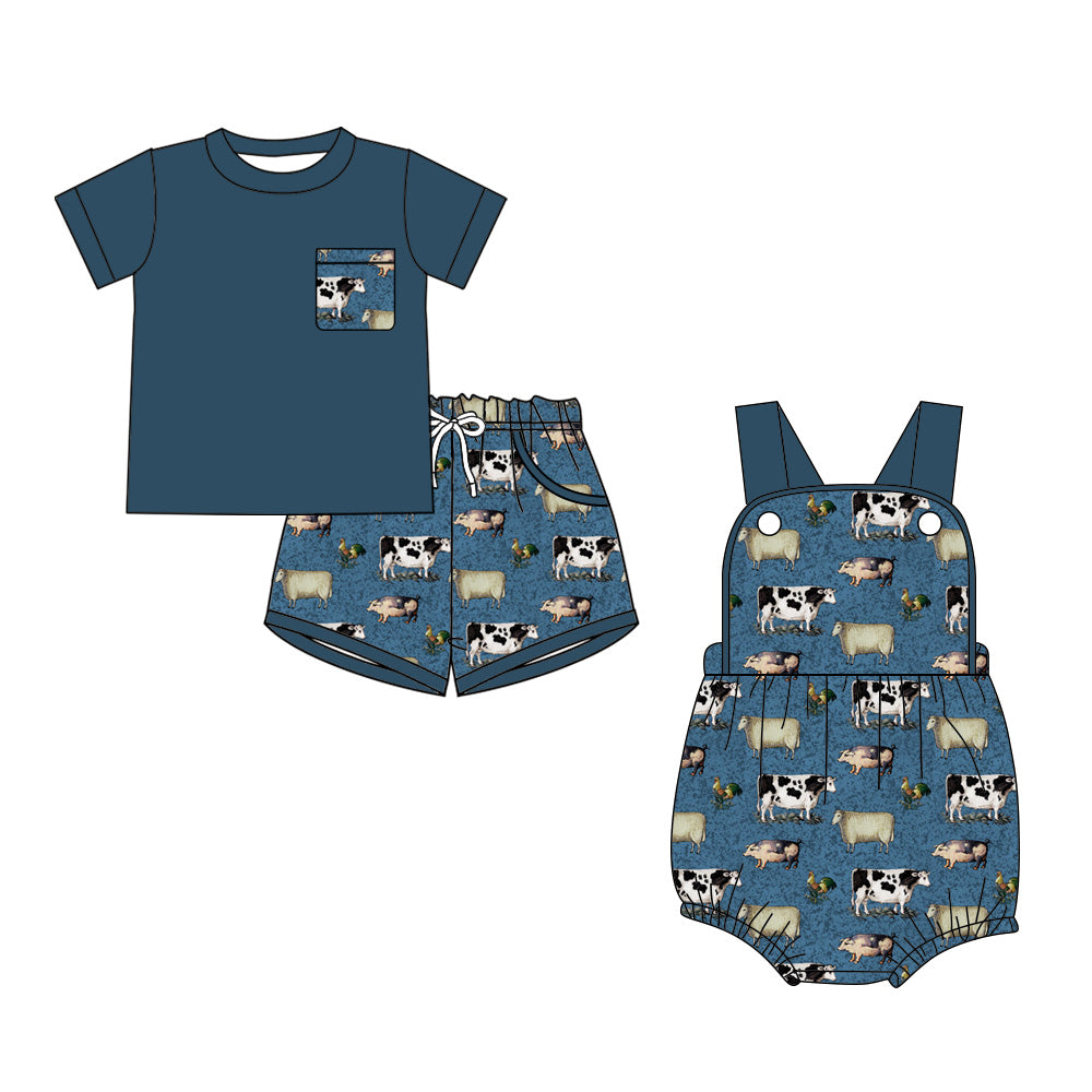 3.25 Custom moq 5 mix size Sibling Cute Clothes Baby Boys Navy Blue Romper Short-Sleeved Top And Shorts Set Summer Outfit