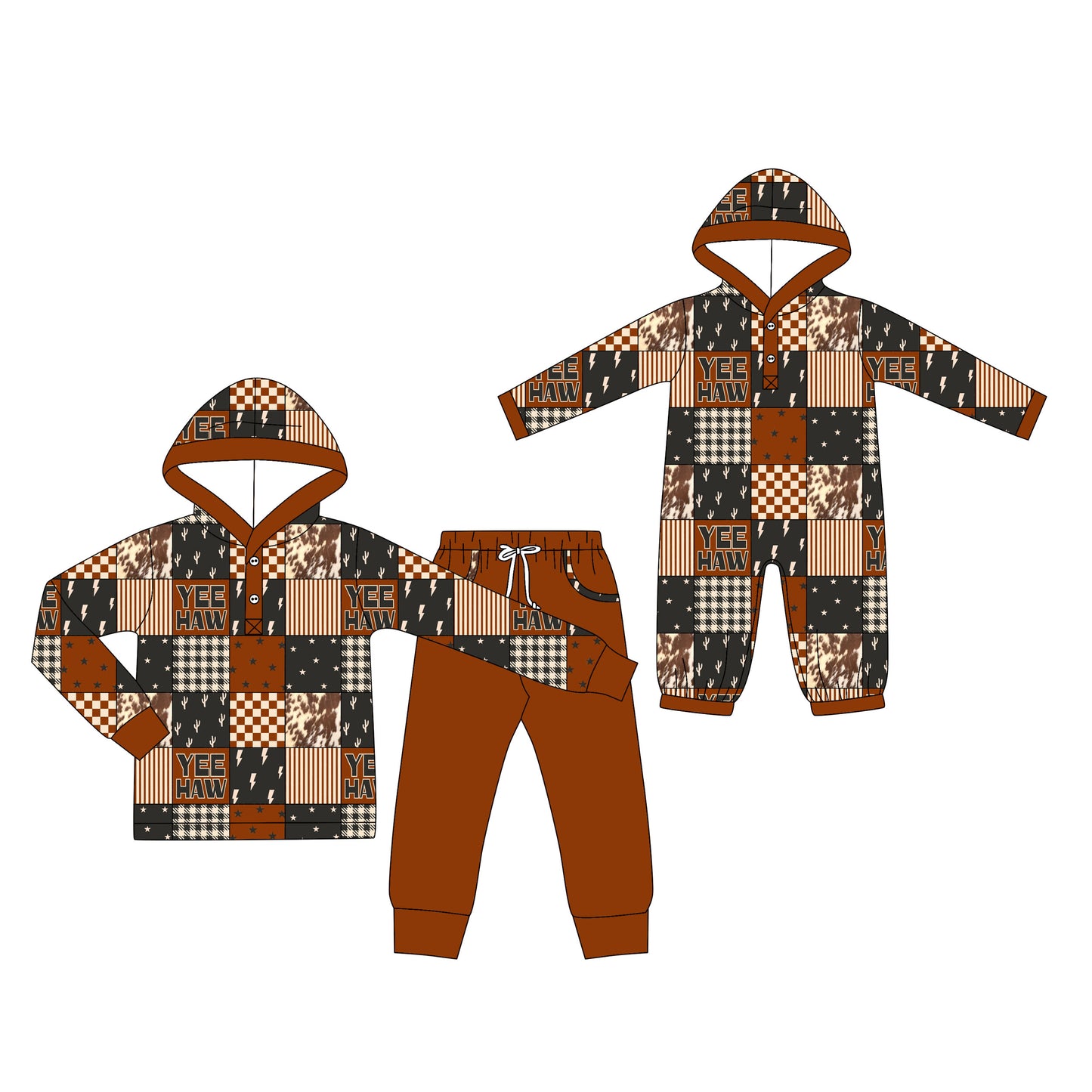 4.15 Custom moq 5 mix size Sibling Baby Boy Checked Long-Sleeved Hooded Top And Pants with Pockets Outfit Set Matching Hooded Romper
