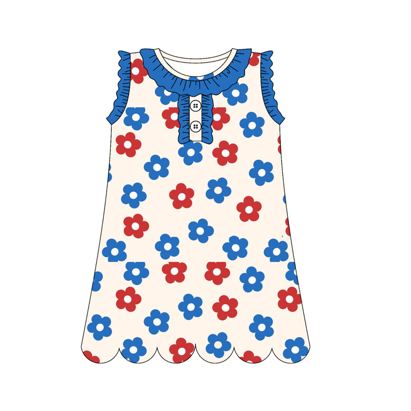 3.10 Custom moq 5 mix size Baby Girls Floral Sleeveless Knee Length Dresses 4th of July Outfits
