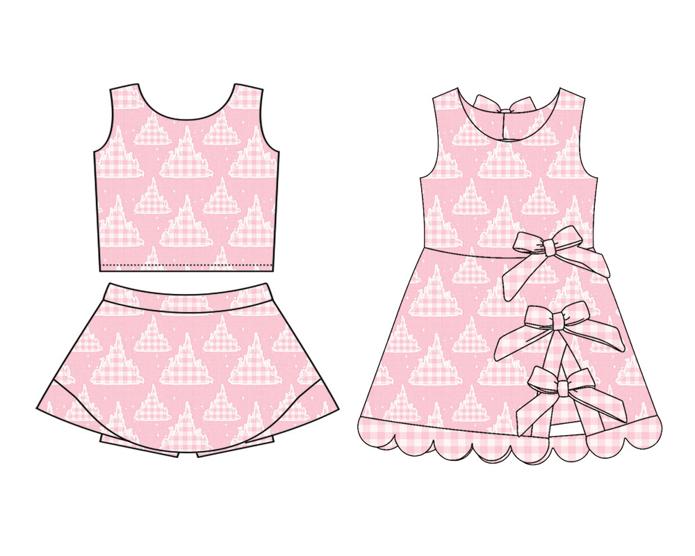 3.18 Custom moq 5 mix size Sibling Baby Girls Pink Sleeveless Top And Skirt Sets Dress Yoga Outfit