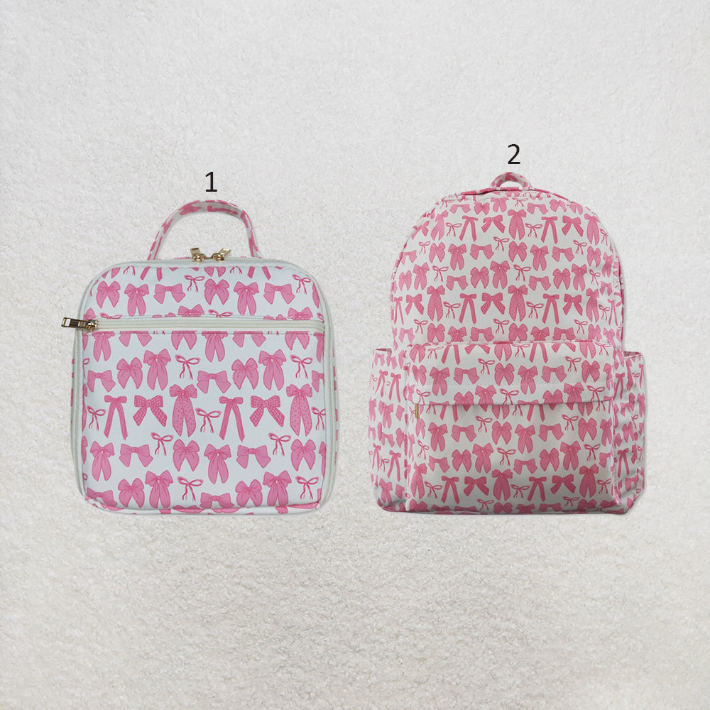 RTS NO MOQ Sibling Bags Baby Kids Pink Bows Print Backpacks Bags Boxes