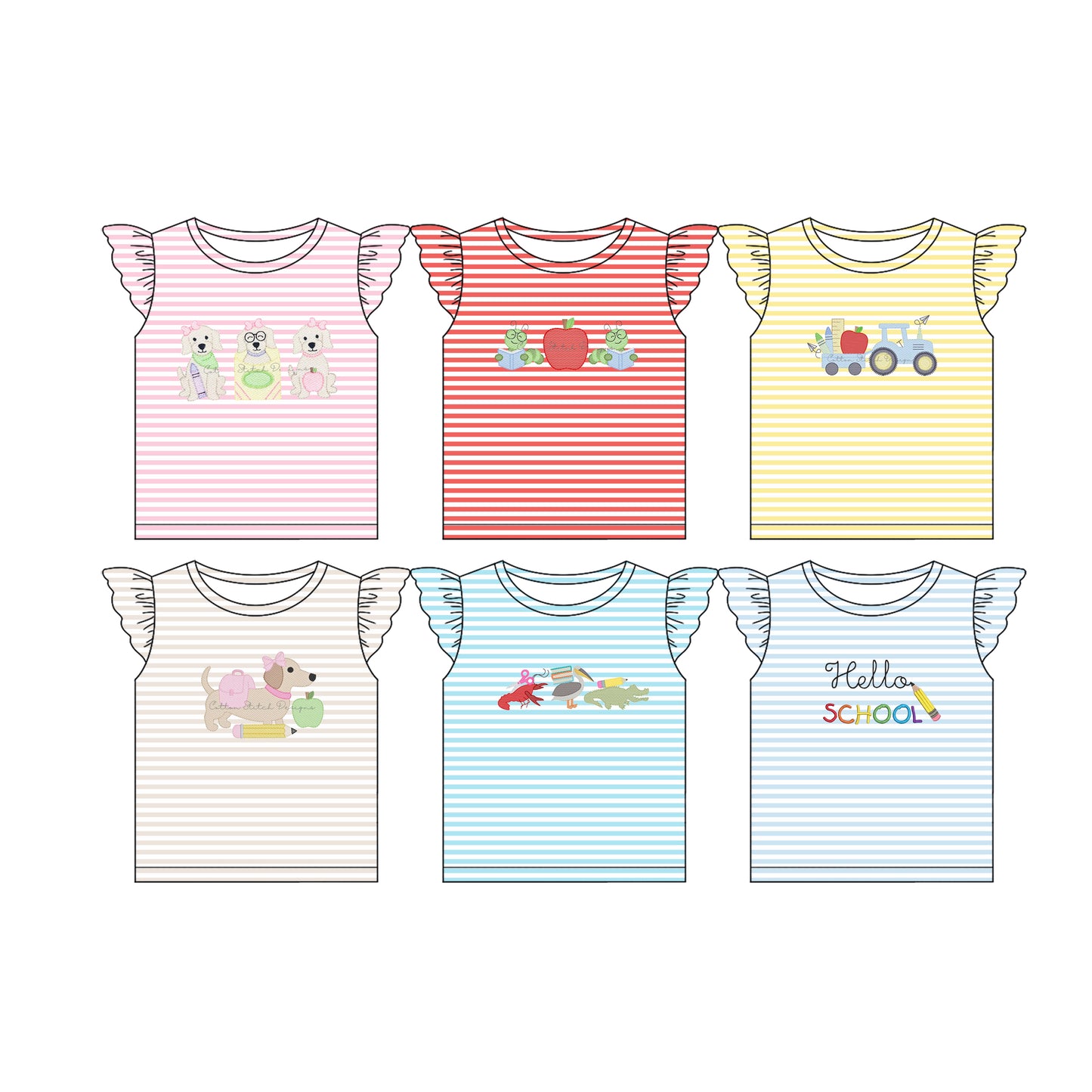 3.2 Custom moq 5 mix size Sibling Baby Girl's Striped Flutter Sleeve Top Back-to-School Outfit