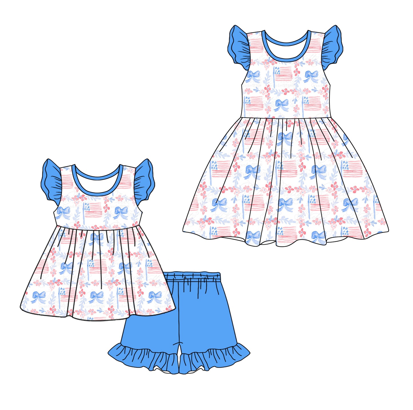 12.12 custom each style moq 5eta 4-6week Sibling Sister bow baby girl short sleeve shorts sets and dresses match design