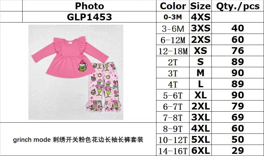 rts no moq GLP1453 Baby Girls Christmas embroidery pink long-sleeved trousers set