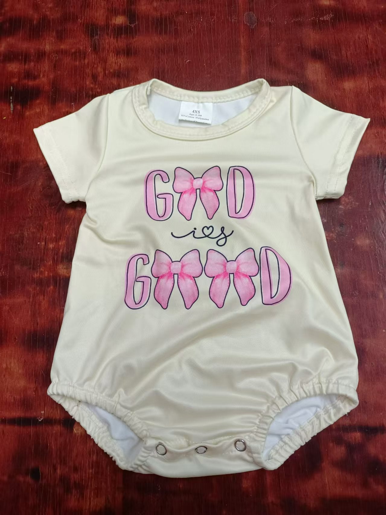 Custom moq 3 eta 6-7weeks Beige short romper with pink bow and letters