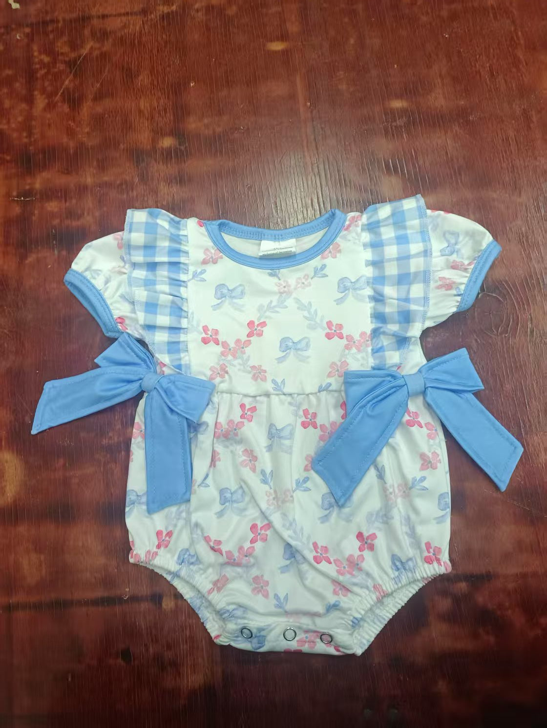 Custom moq 3 eta 6-7weeks baby girls clothes bow floral short sleeve romper