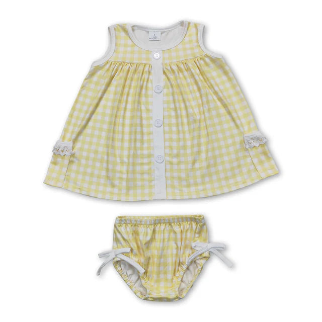 RTS NO MOQ Sibling Baby Girls Pink Checkered Tunic Top Bummies Clothes Sets
