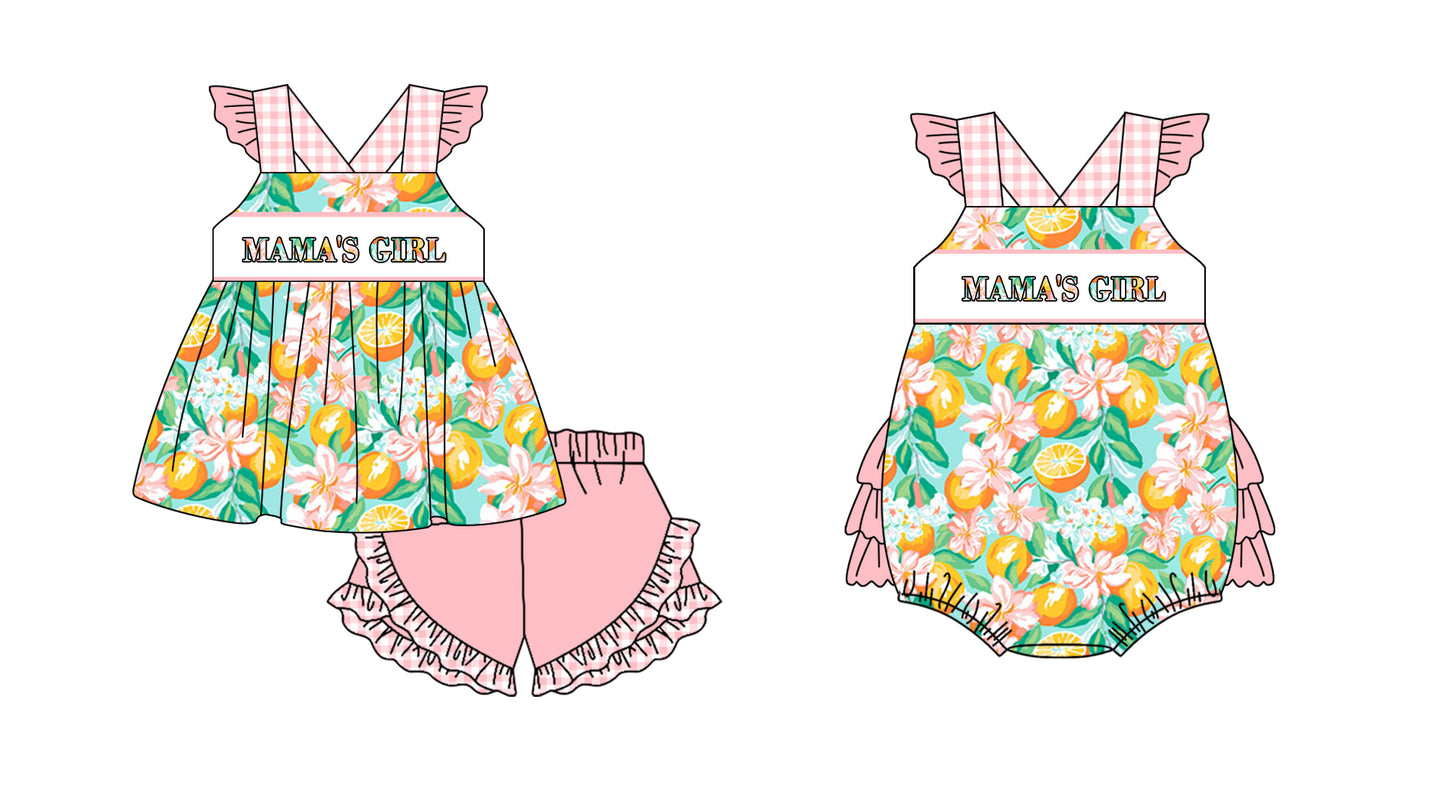 11.13 custom each style moq 5eta 4-6week Sibling Sister lemon baby girl short sleeve shorts sets and dresses match design