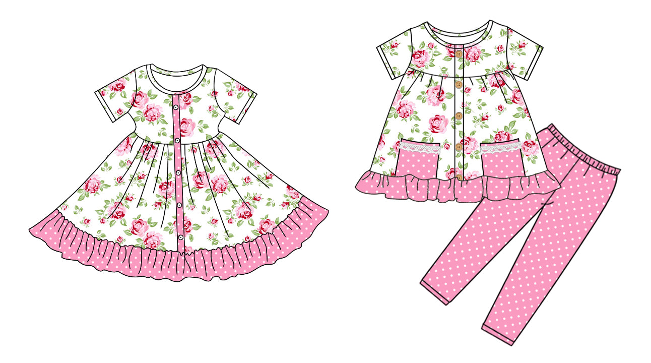 25.9.10 custom each style moq 5eta 4-6week Sibling Sisters floral baby girl long sleeve pants sets and dress match family design