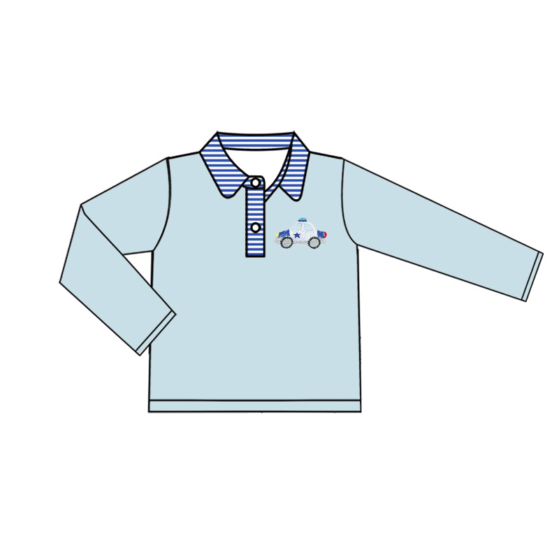 5.20custom each style moq 5eta 4-5week Sibling Sister police car prints blue boys outfits and baby romper match family design