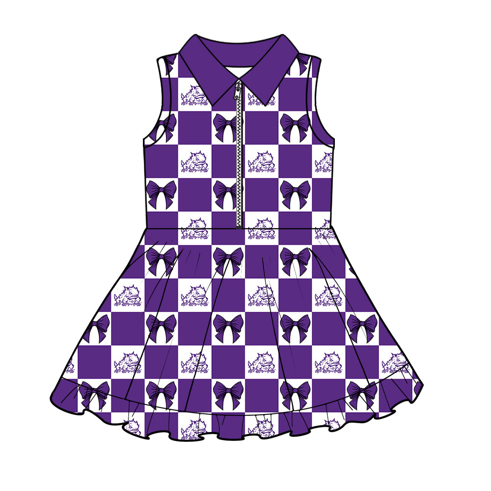 Custom moq 3 or 5 mix size milk silk summer teams baby girl clothes bow purple sleeveless dress-26.1.26