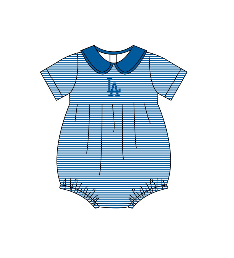 Custom moq 5 mix size milk silk summer teams Baby Boys And Girls Blue Short-Sleeved Shirt And Shorts Set Matching Striped Rompers Outfit Set