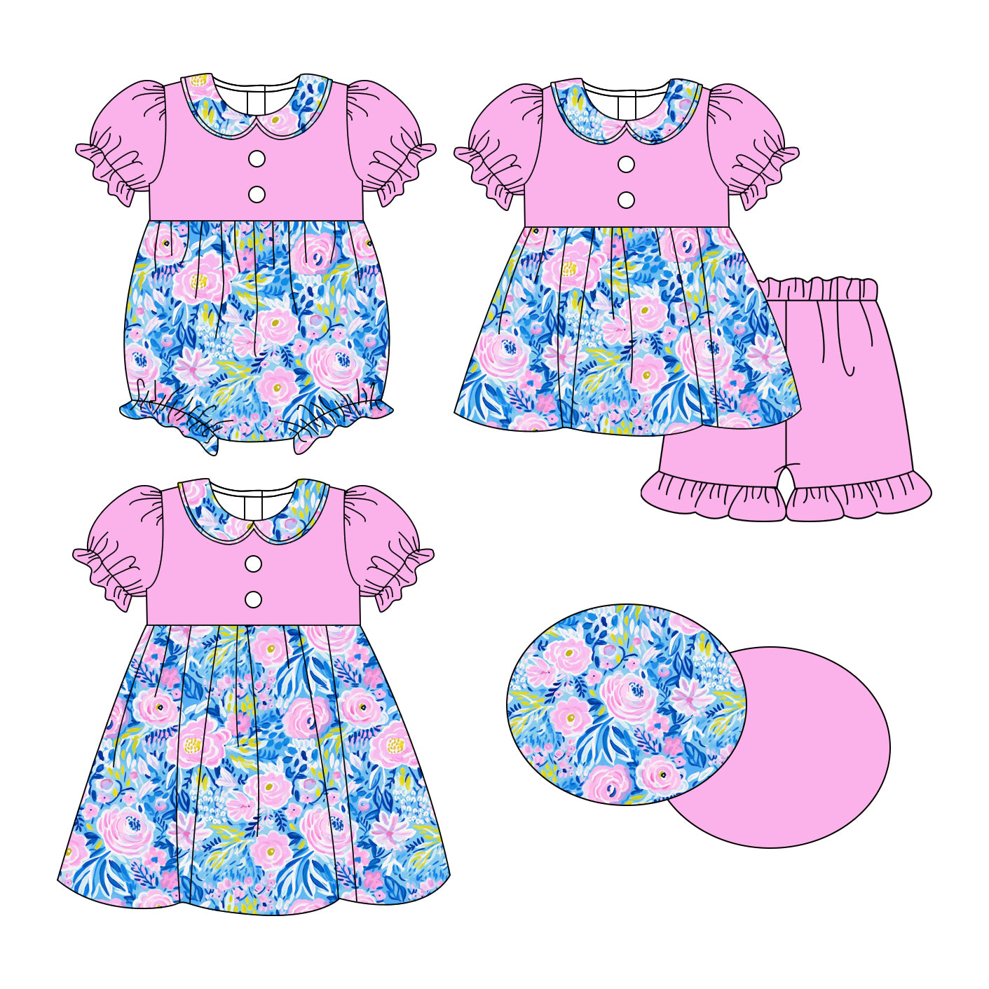 25.10.28 custom each style moq 5 eta 6-8week Sibling Sister floral baby short sleeve shorts sets and romper and dress match design