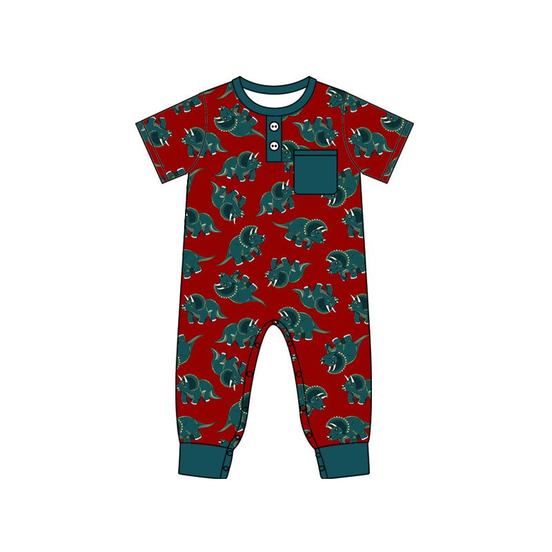 10.15 custom each style moq 5eta 4-6week Sibling Sister dinosaur red baby boys short sleeve sets and rompers match design