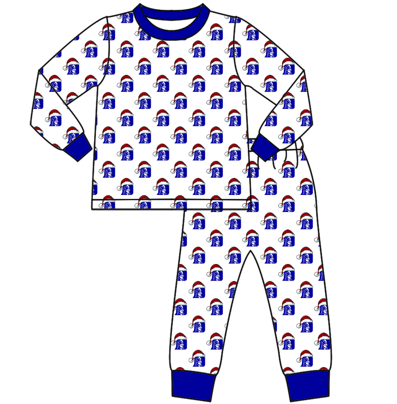 custom moq 5 tat about 4-6 weeks Blue and White Santa Hat Team Long Sleeve boys Pajama Set(