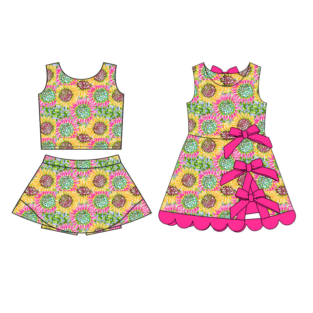3.4 Custom moq 5 mix size Sibling Baby Girls flowers Sleeveless Top And Skirt Sets Dress Yoga Outfit