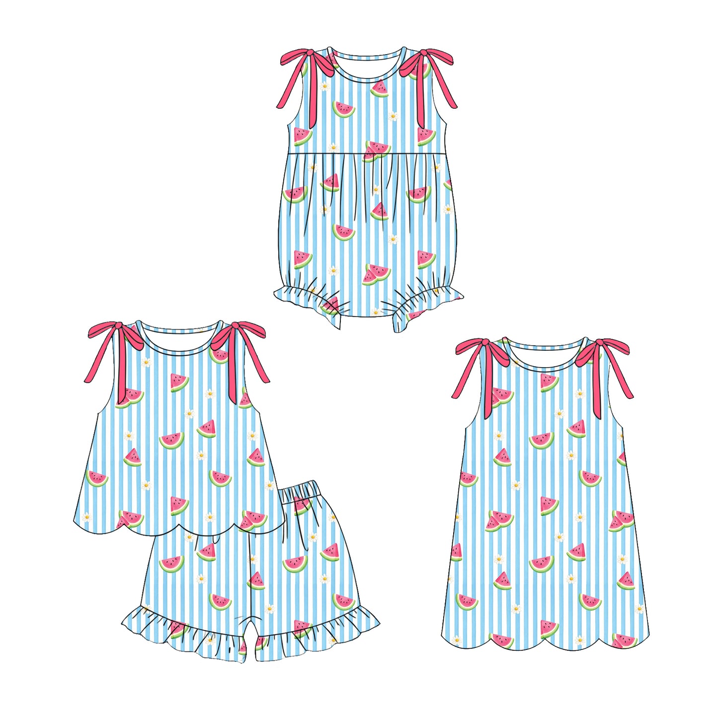 3.17 Custom moq 5 mix size Sibling Baby Girl's Blue Stripes Sleeveless Top And Shorts Set Cute Romper Dress for Summer