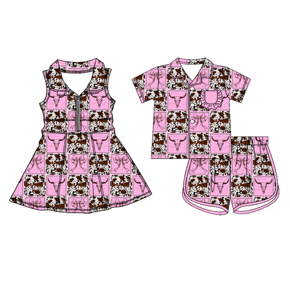 26.1.22 custom each style moq 5 eta 6-8week Sibling Sister cow head baby short sleeve shorts sets and dress match design