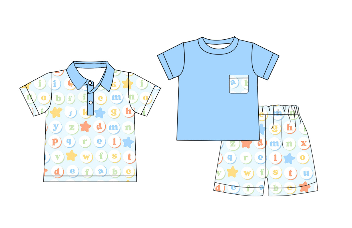 Custom moq 5 mix size Baby Boy blue Short-Sleeved Top And Shorts Set Polo Shirt summer Outfit