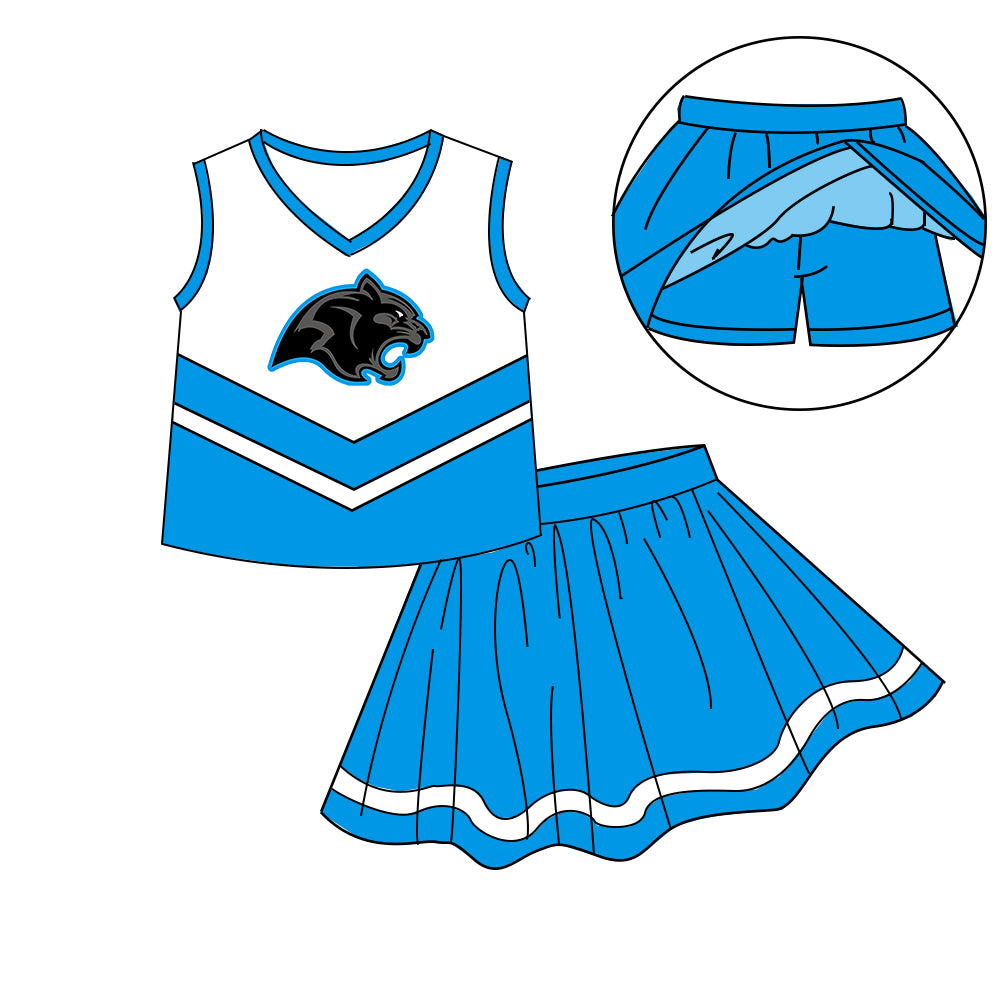 Custom moq 5 mix size milk silk eta 6-8weeks summer team blue baby girls clothes team sleeveless skirts shorts sets-25.7.10