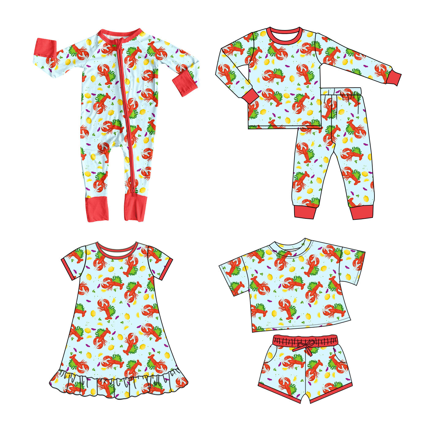 25.10.13 custom each style moq 5 eta 6-8week Sibling Sisters lobster baby girl long sleeve pants sets and shorts sets and dress and rompers match family design