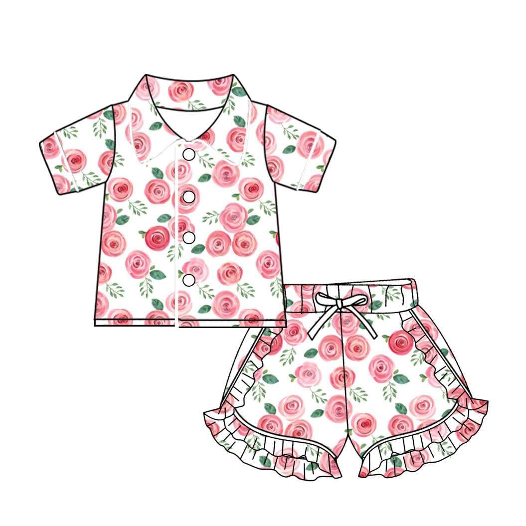 10.24 custom each style moq 5eta 4-6week baby kids clothes floral pink short sleeve shorts pajamas sets