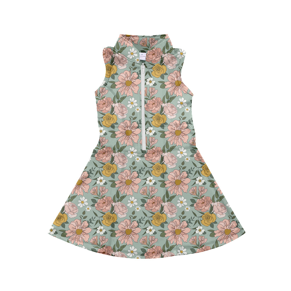 7.2 custom each style moq 5eta 4-6week bfloral baby girls clothes Yoga Wear girls sets and sleeveless dress