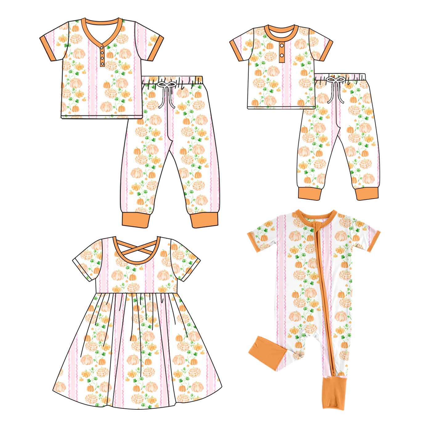 4.26 custom each style moq 5eta 4-6week Sibling Sister pumpkin short sleeve pants sets and adult sets and dress and romper match design