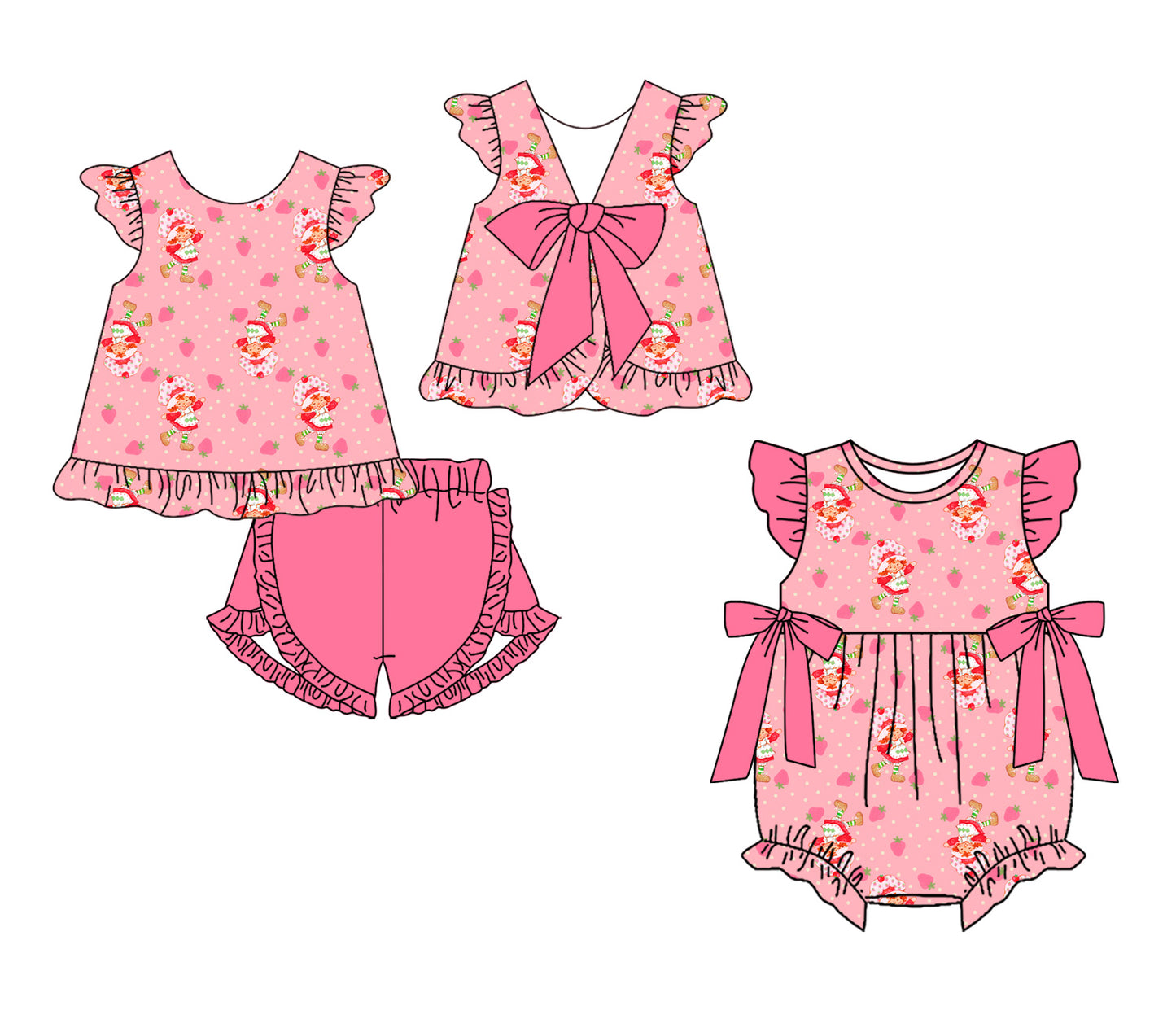3.26 Custom moq 5 mix size Sibling Baby Girl's Pink Flutter Sleeve Top And Short Set Matching Romper for Summer
