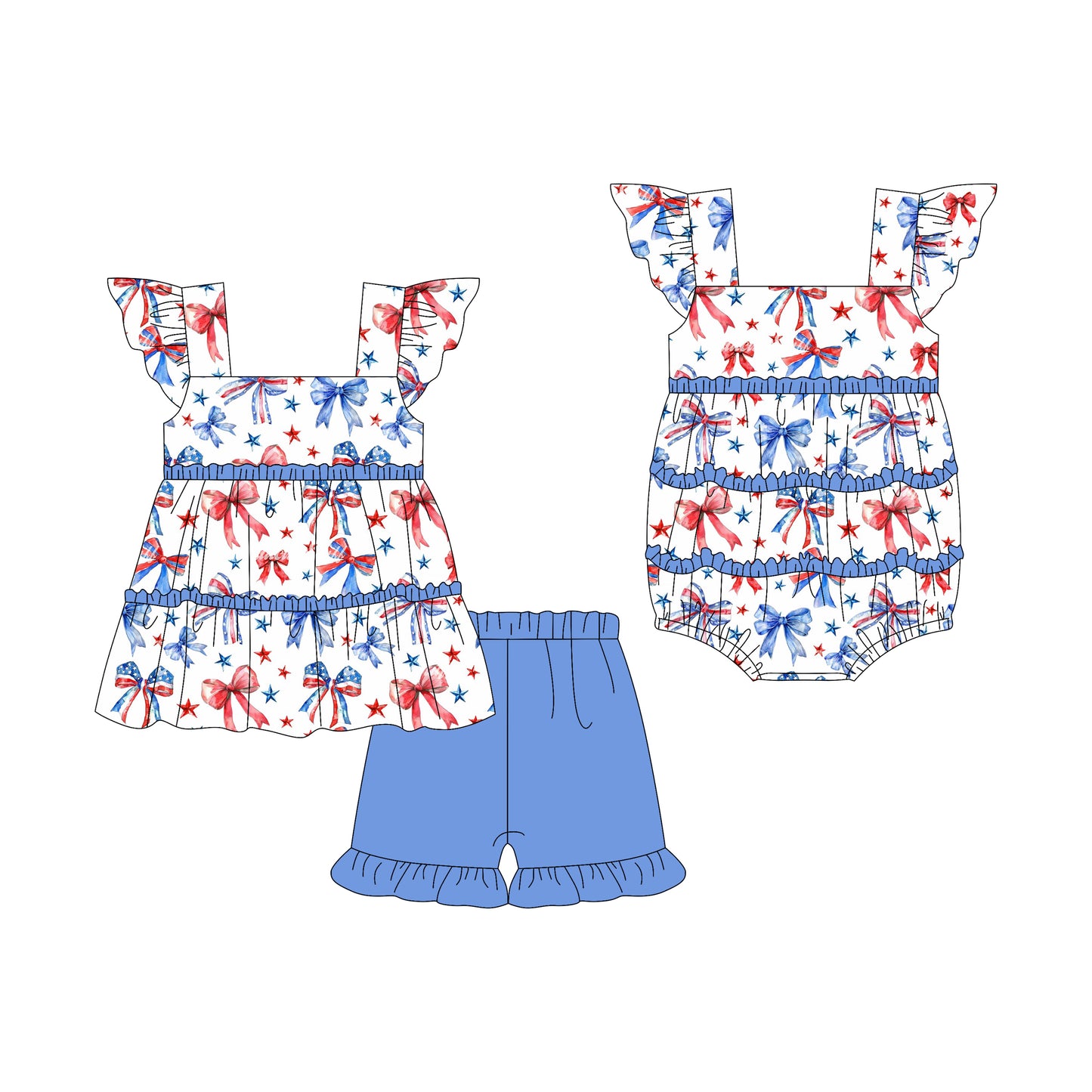 3.7 custom each style moq 5eta 4-6week Sibling Sister bow baby girl short sleeve shorts sets and romper match design