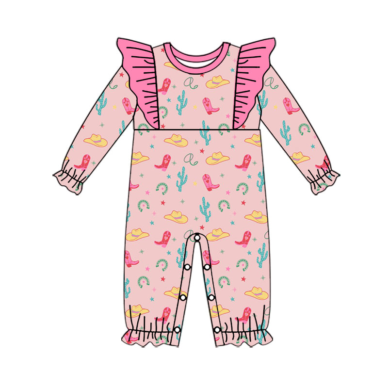 9.4 custom each style moq 5eta 4-6week Sibling Sister catcus boots hats pink baby girls sets and rompers match family design