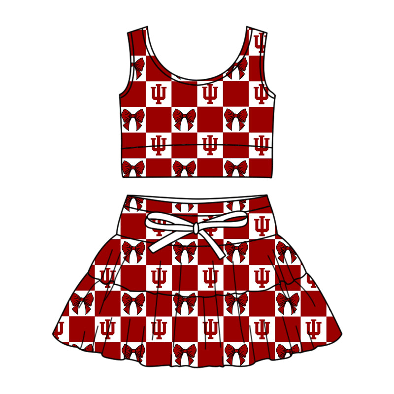Custom moq 3 or 5 mix size milk silk summer teams baby girl clothes bow red sleeveless skirts sets-26.1.21