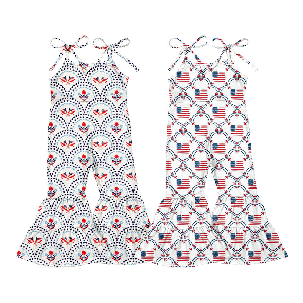 4.14 Custom moq 5 mix size Sibling Baby Girls Stars Bell Bottom Jumpsuit 4th of July Outfit