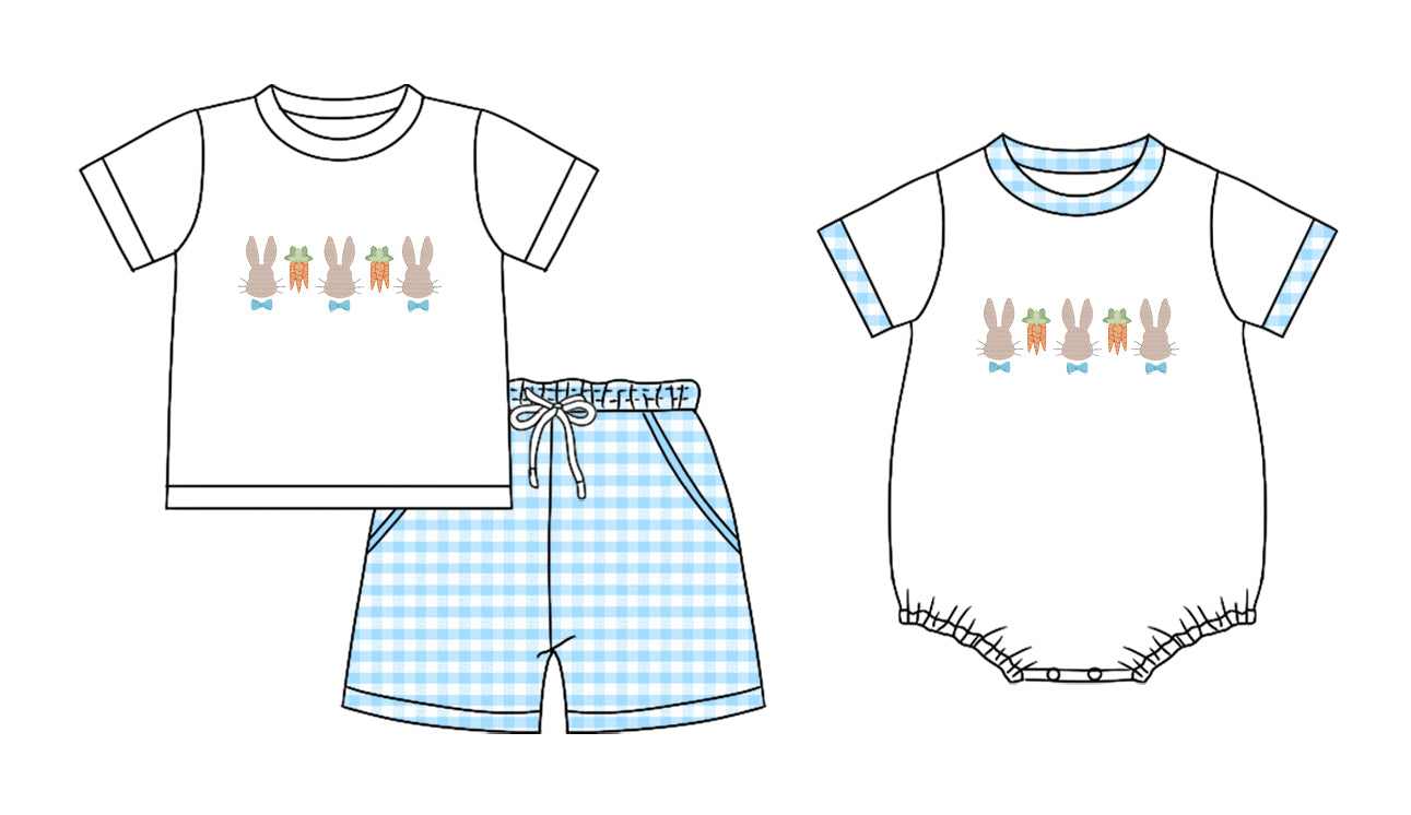 25.11.11 custom each style moq 5 eta 6-8 week Sibling Sister easter baby boy short sleeve shorts sets and boy rompers match family design