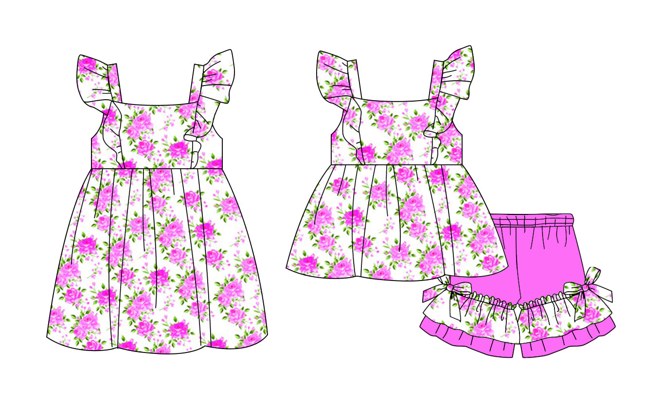 25.11.13 custom each style moq 5 eta 6-8week Sibling Sister floral baby short sleeve shorts sets and dress match design