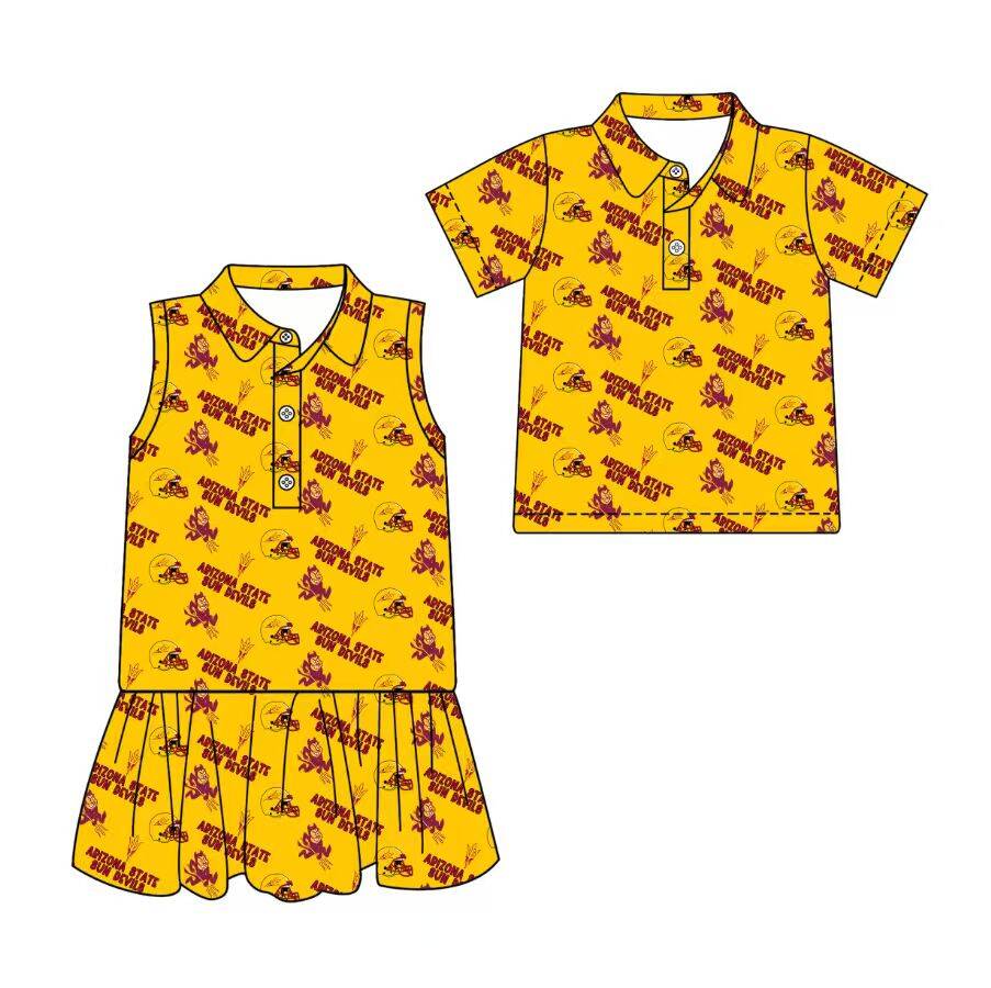 Custom moq 5 mix size milk silk summer teams Orange Sleeveless Dress for Baby Girl Short-Sleeved Polo Shirt for Boy