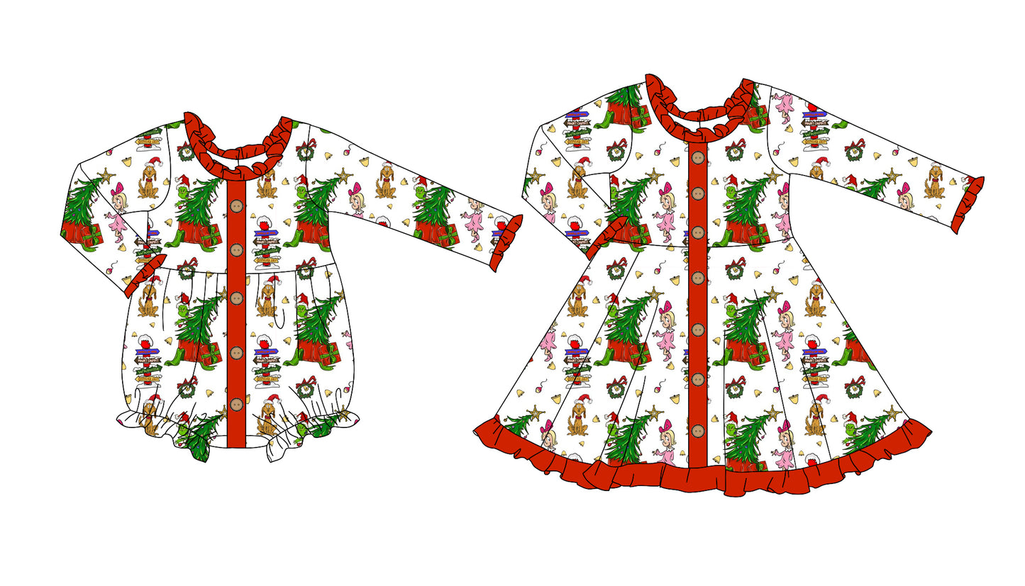 25.5.13 custom each style moq 5eta 4-6week Sibling Sisters Christmas baby girl long sleeve dress and rompers match family design