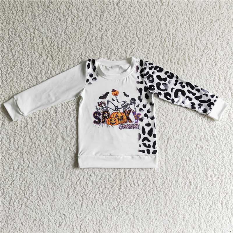 RTS no moq Pumpkin Halloween Adult Tops Long Sleeves Leopard Print Pumpkin
