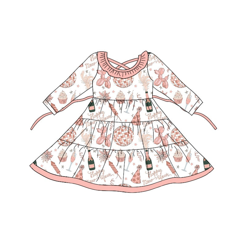 8.20 custom each style moq 5eta 4-6week baby girls clothes pink long sleeve dress
