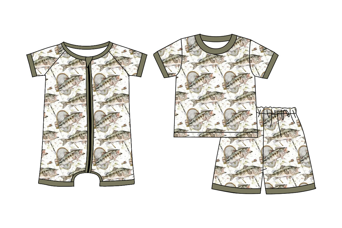 Custom moq 5 mix size Sibling green Short-Sleeved Zippered Romper And Short Sleeved Shorts Set Baby Boys Outfit