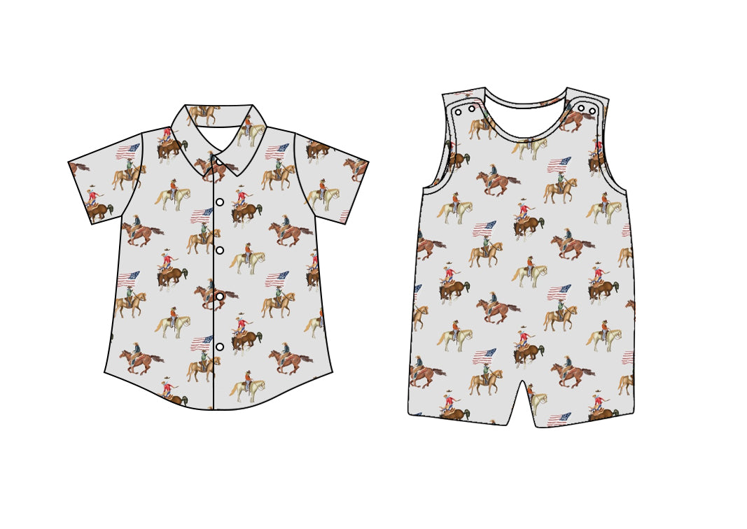 12.27 custom each style moq 5eta 4-6week Sibling Sister riding horse baby boy romper and top match design