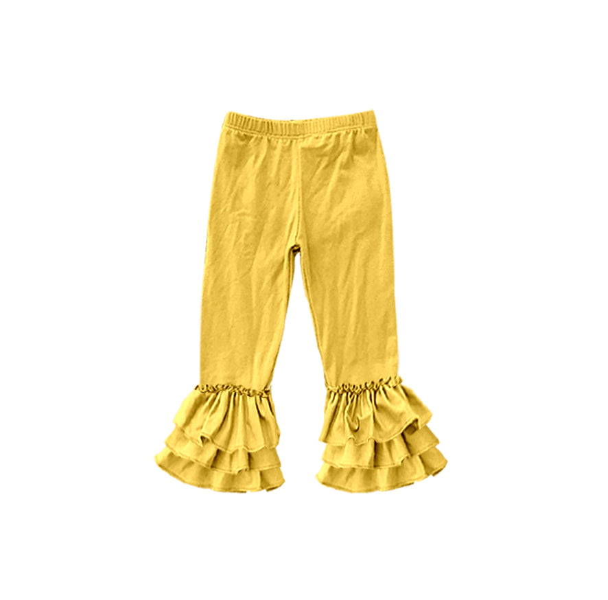custom moq 5 girls icing cotton pants Mustard Yellow three-tiered ruffled trousers