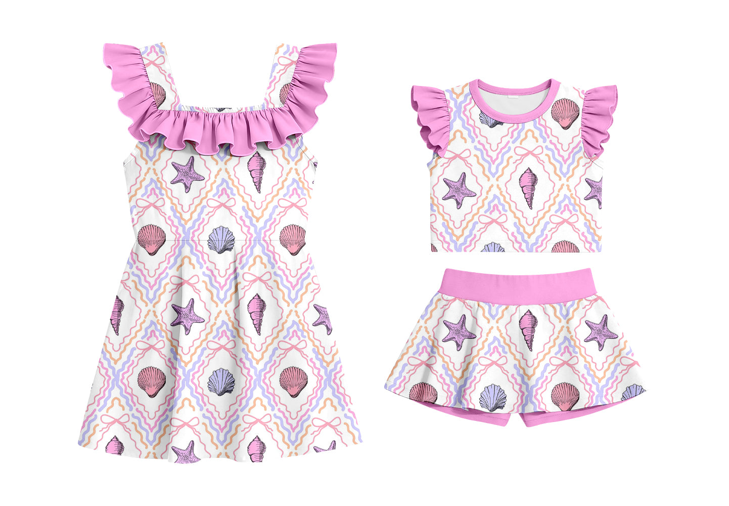 Custom moq 5 mix size Sibling Baby Girl Print Sleeveless Pink Top And Shorts Set Dress Cute Summer Outfit for Infants