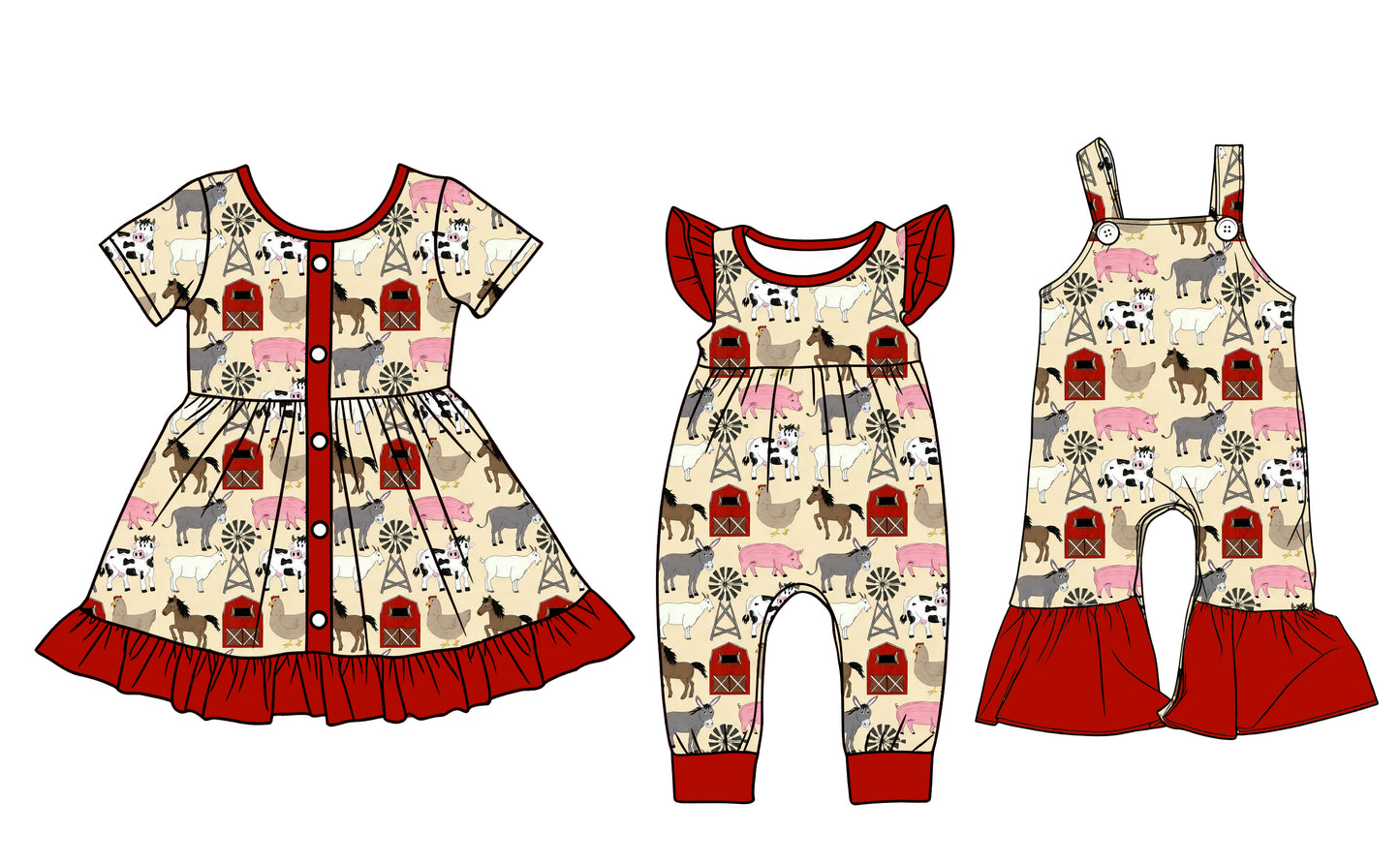 Custom moq 5 mix size Sibling red Short-Sleeved Dress Romper Overalls Jumpsuits for Baby Girl Cute Outfit for Infants