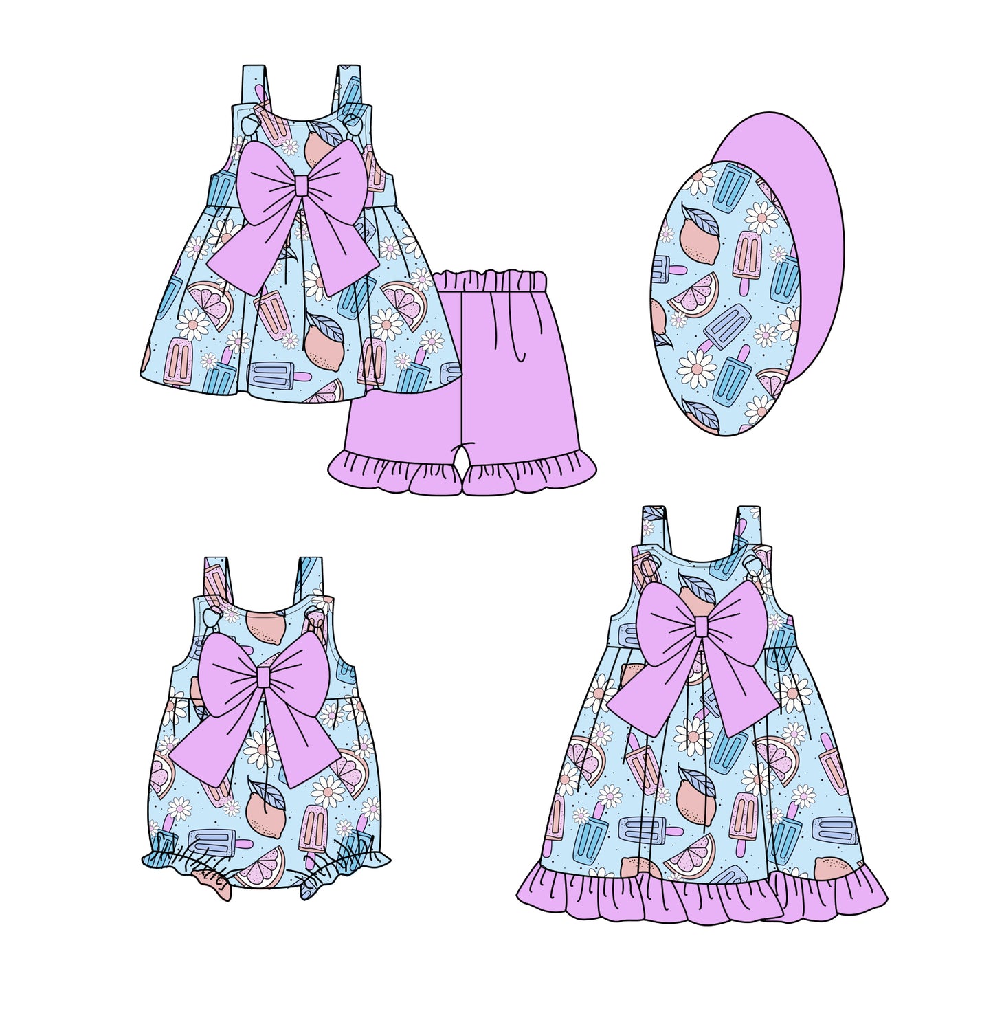 3.11 custom each style moq 5eta 4-6week Sibling Sisters baby girl short sleeve shorts sets and dress and rompers match family design